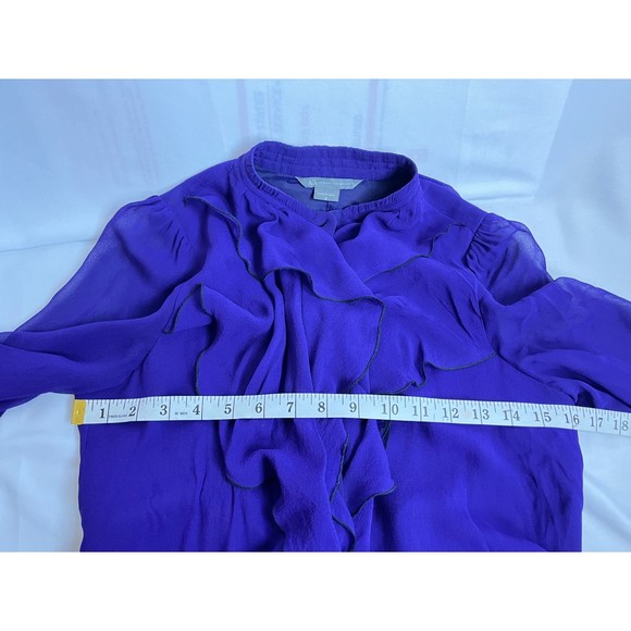 Armani Exchange Retro 100% Silk Purple Ruffle Button Down Dress Size 2 Formal - Picture 9 of 11